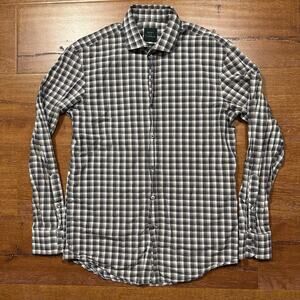 Kent And Curwen Button Up Shirt Mens S Blue Tartan Plaid Long Sleeve Retro City